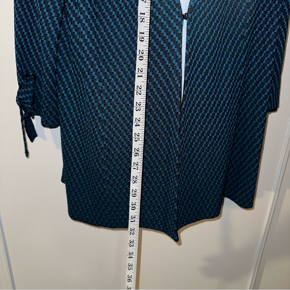Misook Women’s Galactic Teal & Black Tie Cuff Tailored Knit Jacket- Size Large - Picture 11 of 13